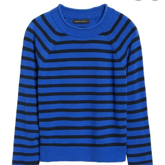 Banana Republic Stripe CottonBlend Cropped Sweater in Blue/black. NEW - Picture 1 of 4